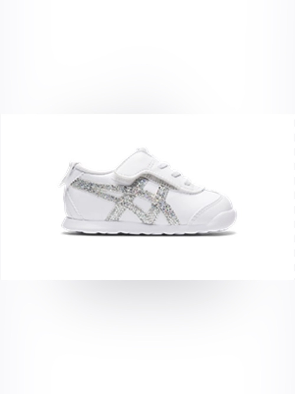 Ontisuka tiger Kids White Sneakers with Silver Glitter Accent